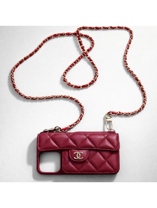 CHANEL Other - CHANEL Quilted Red Leather Phone Case with Gold Chain Strap